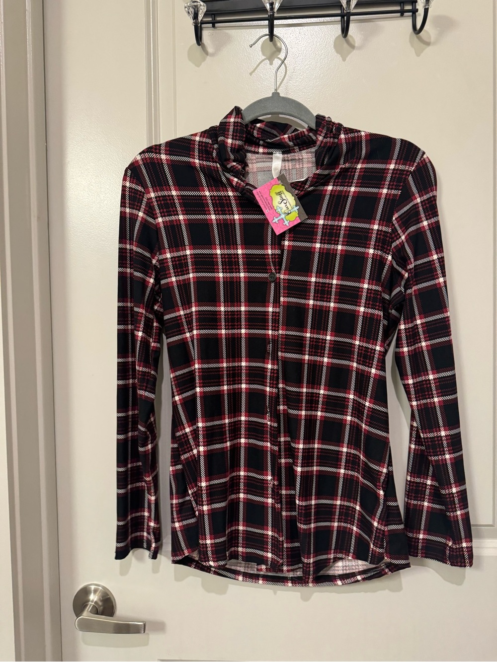 Black and Red Plaid Button-Up Top